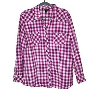 Bit‎ & Bridle Check Flannel Shirt Top Womens Size XL Pockets Western Magenta